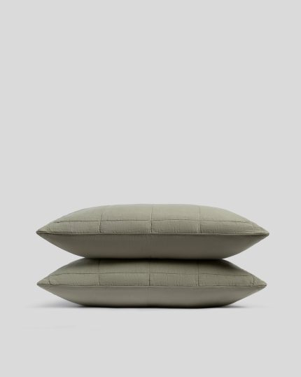 Linen Box Quilted Sham Set (Moss)