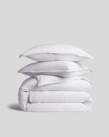 Linen Tencel Duvet Cover Set - White F/Q