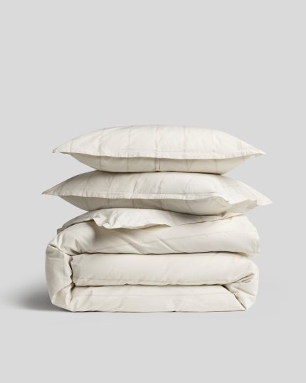 Percale Duvet Cover Set - Bone Stripe F/Q